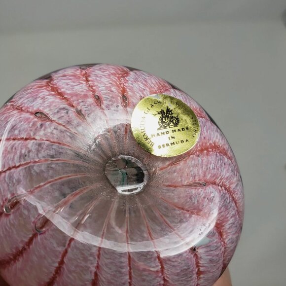 Bermuda Glass Blowing Studio 2.5" Glass Paperweight Pink Sea Urchin Green Stones - Picture 5 of 7